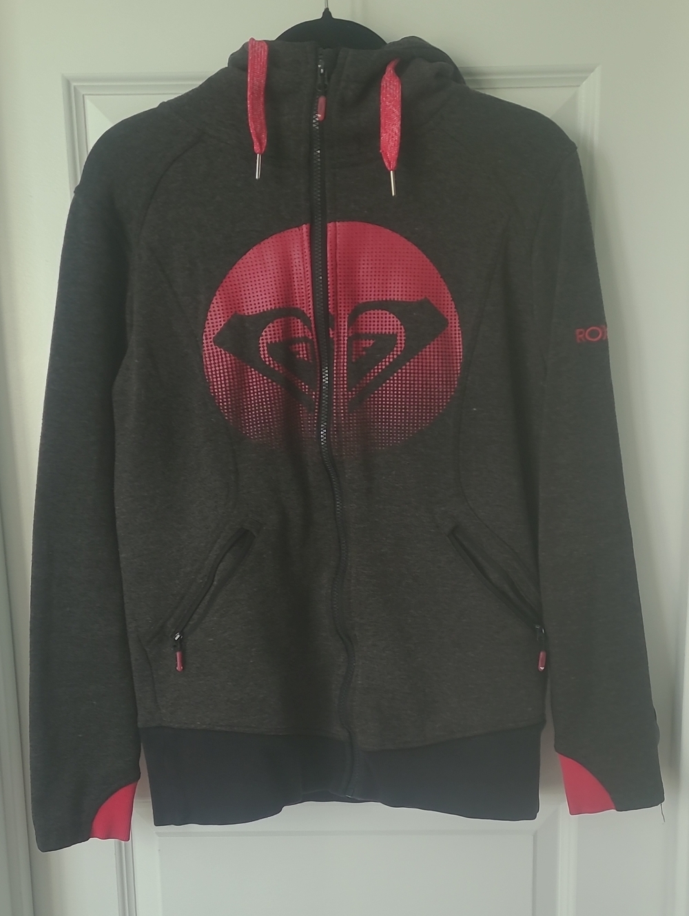 Woman's Roxy Charcoal & Pink Logo Zip Hoodie Size Medium
